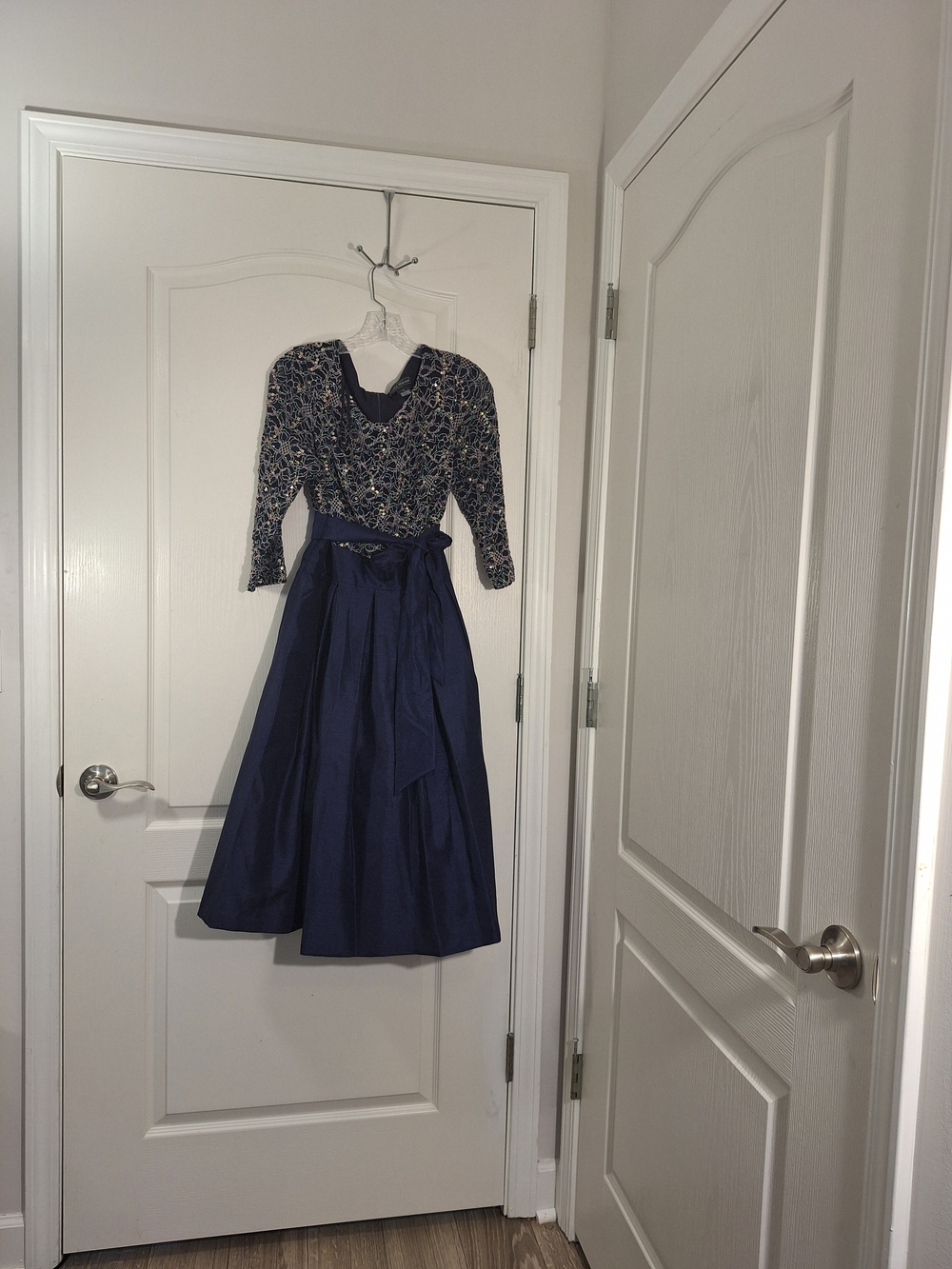 Jessica Howard Navy Embroidered Midi Dress with Sash